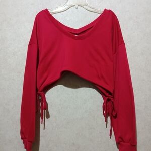 Miss Selfie hot pink V-neck/back off the shoulder cropped sweatshirt size XL